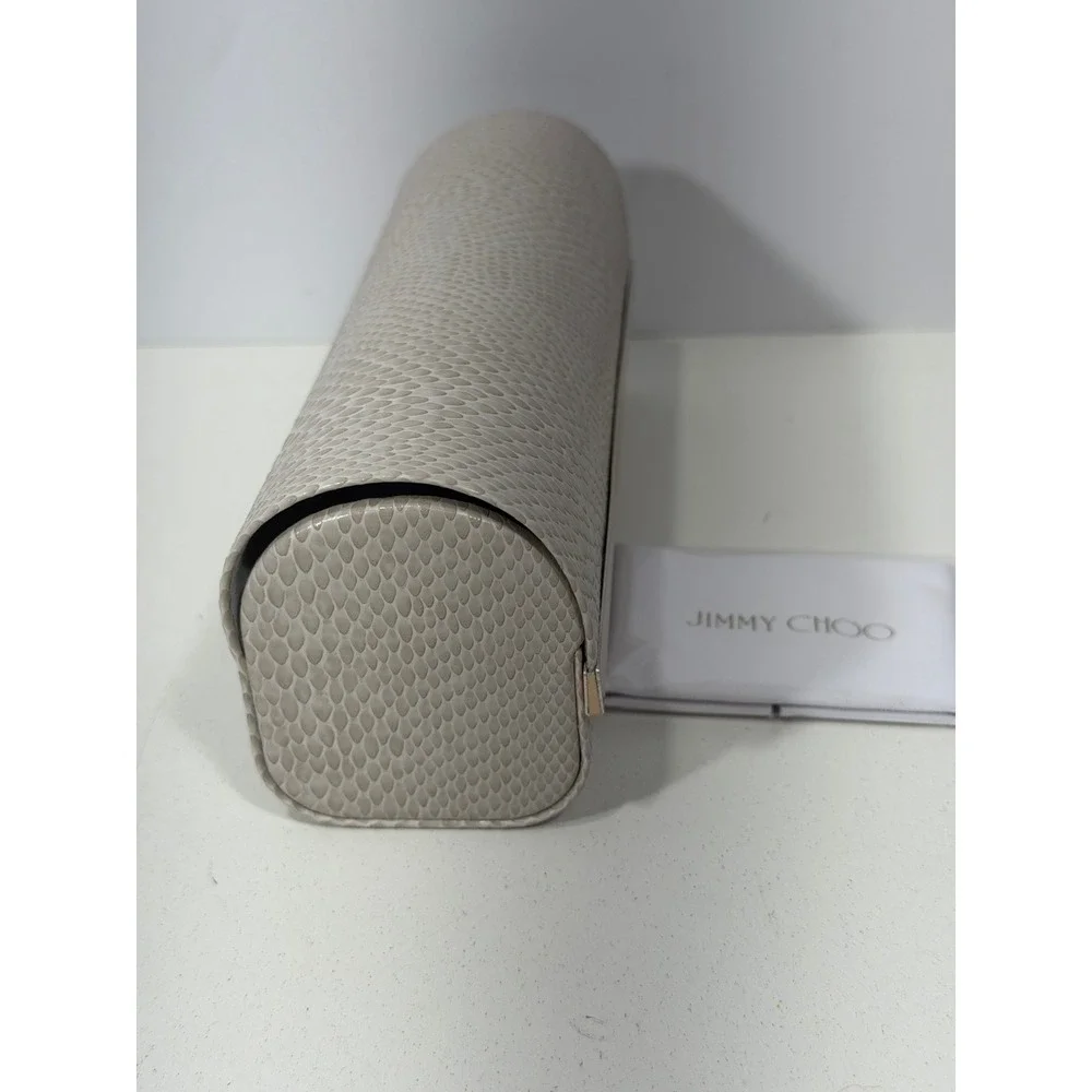 Jimmy Choo Grey Snakeskin Embossed Sunglasses Case with Cleaning Cloth Gold Logo